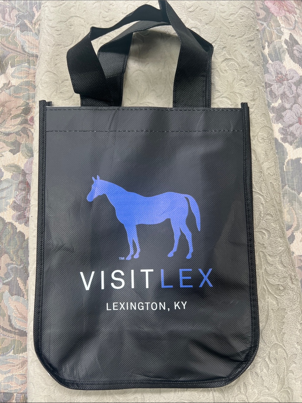Lexington VISIT LEX Black Reusable Tote Bag with Blue Horse Logo 9”x12” New!
